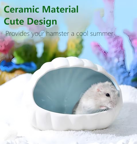 Ocean Theme Aquarium Decor 4-Piece Set: White Ceramic Shell Cave Hideout for Betta, Cichlid, Shrimp, Turtle + Sleeping Mermaid Figurine + Resin Coral & Starfish – Fish Tank Ornament