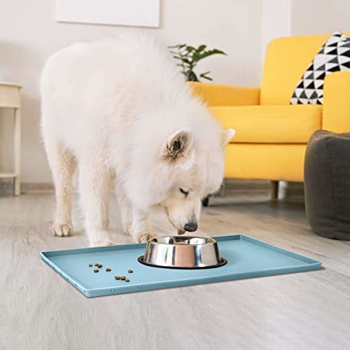 Dog Food Mat,Silicone Waterproof Food Tray,Non Slip Pet Bowl Mats Placemat,0.6" Raised Edge,Suitable for Most Small and Medium Sized Pets,18.5" x 11.5" - color: Battleship, size: 18.5" x 11.5"
