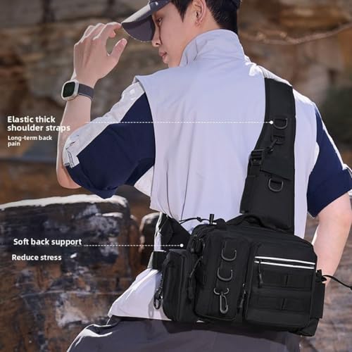 Tactical Fishing Backpack with Rod Holders,35L MOLLE Tackle Bag Water Resistant for Men and Women,Outdoor Gear Storage for Saltwater and Freshwater (dark black) - color: dark black