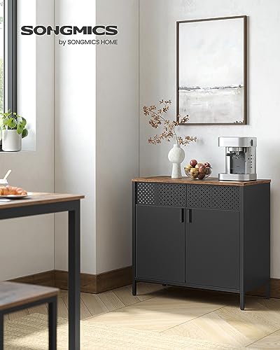 SONGMICS Set of 2 Storage Cabinets, Metal Cabinet, Sideboard with 2 Doors, 15.7 x 31.5 x 29.9 Inches, Magnetic Closure, Adjustable Shelf, Steel Frame, Rustic Brown and Black ULSC791B01 - color: Rustic Brown + Black, size: 31.5"W, style: 2 pack