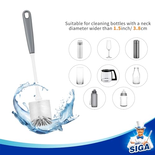 MR.SIGA Long Handle Bottle Brush, Flexible Scrub Brush for Water Bottles, Glasswares, Mugs, Gray, 2 Pack - color: Gray
