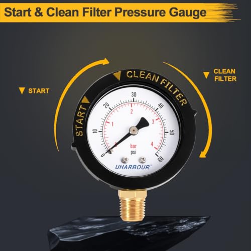 Pool Filter Pressure Gauge 60psi 1/4" NPT Bottom Mount, Pool Pump Pressure Gauge Replacement for Swimming Pool, Spa and Aquarium Valve Filter - size: Lower 60PSI （Start and Clean）, style: Bottom Mount (Start and Clean)