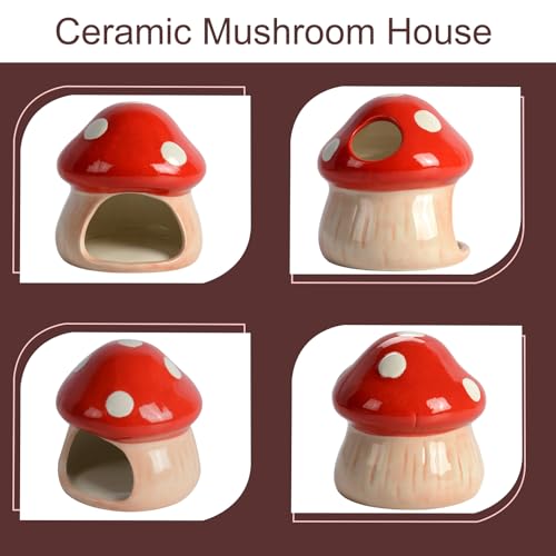 Cute Aquarium Mushroom House Betta Fish Tank Accessory Decor Mini Ceramic Fish Hideout Shrimp Cave Ornament (Red) - color: Red