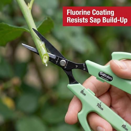 Saboten Fluorine Coated Straight Blade Trimming Scissors Green PT-1 160mm Precision Gardening Bonsai and Floral Shears Made in Japan - color: Green, size: Non-Stick Straight Blade
