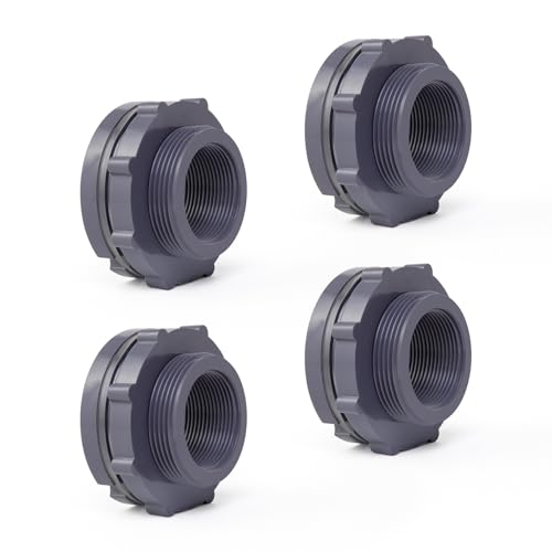 ChillWaves PVC Bulkhead Fitting 1-1/2" Double Thread Connector Adapter for Water Tank, Aquariums, Rain barrels(4-PACK) - size: 1-1/2 INCH, style: Bulkhead Fitting