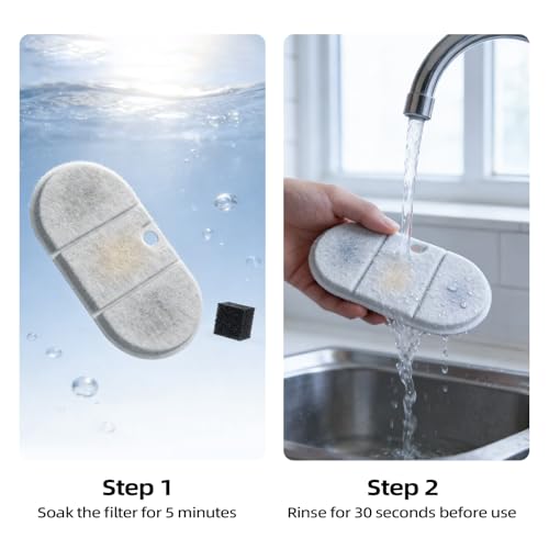 8-pack replacement filters, compatible with 71oz/2.1L Capsule Cat Water Fountain PLWF002. Comes with 8 filter sponges to remove impurities and keep pets' drinking water clean and healthy.