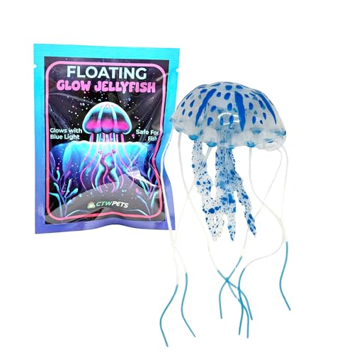 CTWPets Glowing Black Light Jellyfish Aquarium Decoration, Floating Freshwater Decor (Blue) - color: Blue