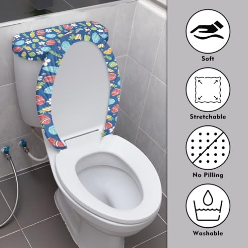 Easter Toilet Lid Seat Cover Set of 2, Egg Rabbit Carrot Bathroom Toilet Lid Cover and Toilet Tank Lid Cover, Stretch Polyster Fabric Toilet Cover Protector, Fits Most Toilet Tanks and Lids - color: Easter Egg Rabbit Carrot