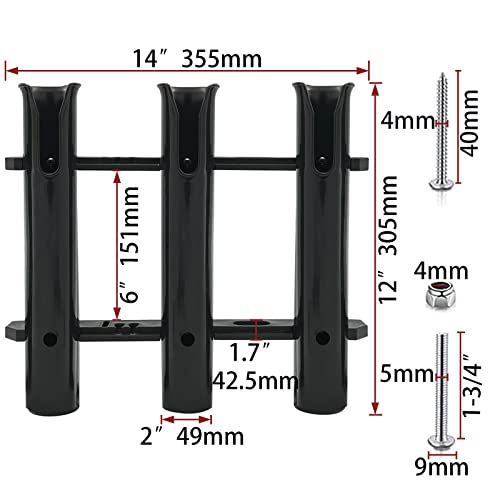 ISURE MARINE Fishing Rod Holder Bracket Wall Mounted Boat Side Mount Tool Holder Tube Links with Screws 2/3/4/6 Pole Tube (White/Black) - color: 3-Link Black