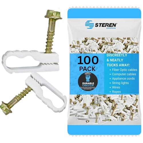 STEREN Coaxial Cable Clips - Cable Holder - Wire Clips - Siding Clips for Hanging - Cord Holder for Desk - Cable Clamps (White, 100 Count - Dual Screw) - color: White, size: 100 Count - Dual Cable