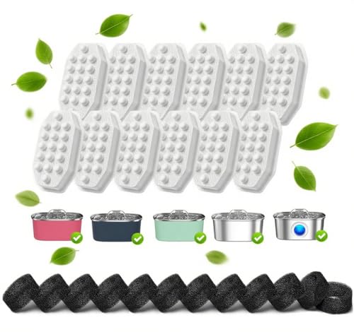 32 Pcs Cat Water Fountain Filters,16 Pack Cat Water Fountain Replacement Filters & 16 Pack Pre-Filter Sponges,Pet Fountain Filter Replacement for 3.2L/108oz Stainless Steel Fountain