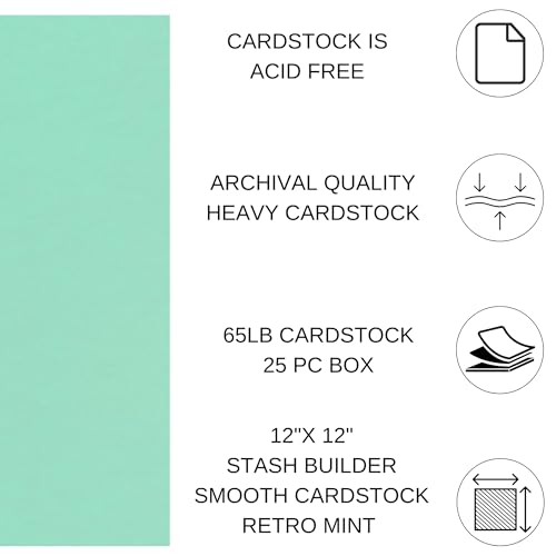 PA Paper Accents Stash Builder Cardstock 12" x 12" Retro Mint, 65lb colored cardstock paper for card making, scrapbooking, printing, quilling and crafts, 25 piece pack - color: Retro Mint