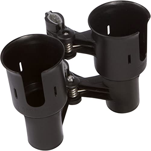 (Black), Patented Clamp On Boat Cup Holder |Multifunction Dual Drink Caddy for Fishing Poles, Tools, Net, Gaff |Portable Storage for Boating, Beach, Umbrellas, Golf Carts, Strollers
