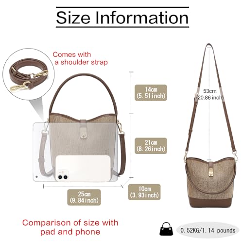 FOXLOVER Coated Canvas Bucket Crossbody Bags for Women Top-Handle Handbags Small Satchel Purse Trendy Twist Lock - color: Coffee