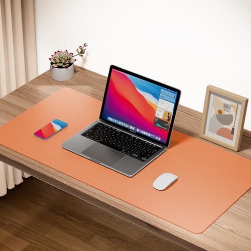 Boutilon Leather Desk Pad Protector,Non-Slip Mouse Pad,Laptop Desk Pad,Office Mouse Mat,Waterproof Leather Desk Blotter,Desk Writing Pad for Office and Home (S-Orange,24"x 14") - color: Orange, size: S 24" x 14"