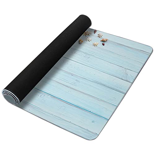 Shells on Blue Wood Large Mouse Pad Extended Gaming Mouse Pad Waterproof Desk Mat with Stitched Edge,Non Slip Base Keyboard Mouse pad for Home Office 35.4" X 15.7" - color: Shells on Blue Wood