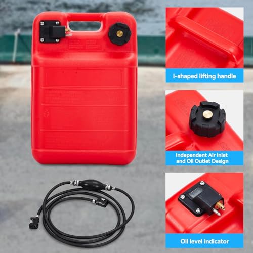 GarveeTech Marine Tank, 6 gal Outboard Marine Boat Transfer Tank with 9.8 ft Hose, Gauge, I-Shaped Handle, Easy to Carry for Outboard Engine Boats,Fishing Boat, Deck Boat,Yacht