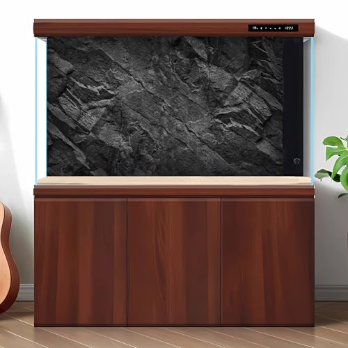 Rock Aquarium Background Underwater Black Stone Fish Tank Background Black Rocky Terrarium Backdrop Black Stone Rocky Reptile Habitat Background for Pets Wallpaper Poster Decors Vinyl 24x12in - color: Rock Black, size: 24(W)x12(H)inches/ 60(W)*30cm(H)