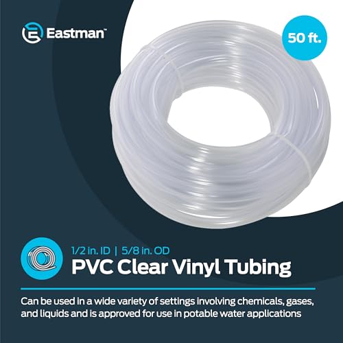 Eastman 1/2 Inch ID (5/8 Inch OD) PVC Clear Vinyl Tubing, 50 Foot Length, 98623 - size: 1/2 in. ID x 5/8 in. OD, style: 50 Ft.