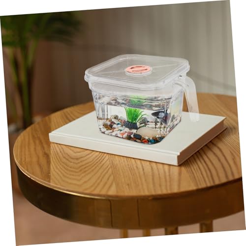 HANABASS Small Transparent Fish Bowl Lid and Handle Square Aquarium for Decor for and Betta Fish