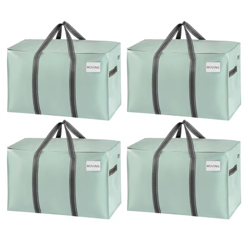 VENO 4 Pack Heavy Duty Moving Bags, Extra Large Storage Bags with Reinforced Handles & Strong Zippers, Foldable & Reusable Moving Box Alternative for Clothes & Dorm Storage - color: Shiny Light Green, size: 4 Pack