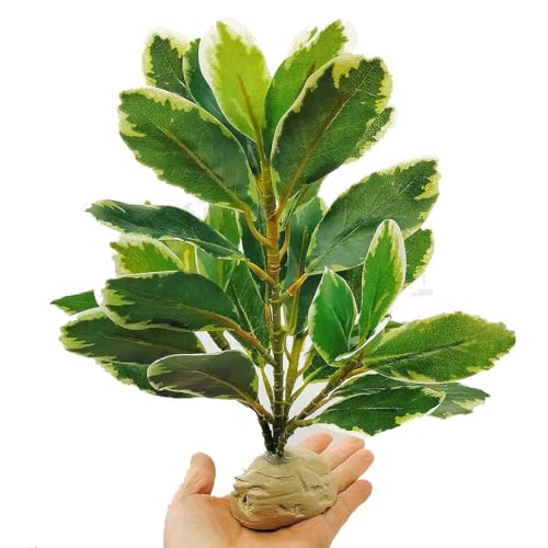 Reptile Plants Terrarium Artificial Leaves Reptile Tank Decorations for Bearded Dragon Lizard Snake Geckos Chameleon Amphibian Habitat Terrarium Decor - color: White and Green