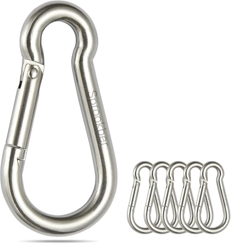 sprookber Stainless Steel Spring Snap Hook Carabiner - 304 Stainless Steel Caribeener Clips, Set of 6 - size: 2.25 Inch