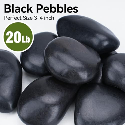 Pulovin 20 lbs Black Stones for Plants Indoor, 3-4 Inch Decorative River Rocks for Plants, Flower Pots, Vase, Polished Garden Stones for Outdoor Landscaping, Walkways, Yard - color: Black 3-4 Inch