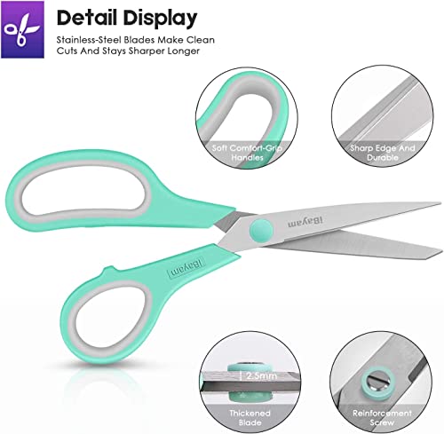 iBayam 8 '' Multipurpose Heavy Duty Scissors Bulk 36-Pack, 2.5mm Thickness Ultra Sharp Blade Shears with Comfort-Grip Handles for Household School Office Supplies, Right/Left Hand Tools - color: Mint, Grey, Purple, size: 36-Pack