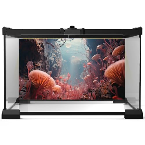 Coral Reef Aquarium Background Underwater World Rock Cave Style Terrarium Backdrop Fantasy Under Sea Coral Fish Tank Background Cave Landscape Tank Wallpaper Poster Vinyl 24x12in - color: Coral Pink, size: 24(W)x12(H)inches/ 60(W)*30cm(H)