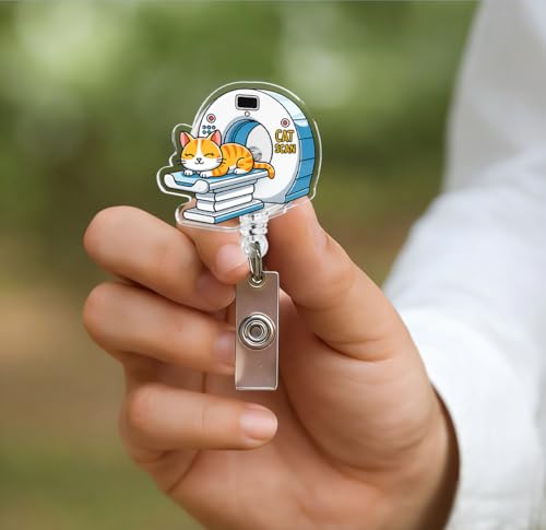 Cat Scan Badge Reel, Funny Radiology Badge Holder Retractable ID Clip for Nurses X-Ray Pediatric Emergency ER ED RT(R) CT Radiologists Orthopedics Nursing Student Veterinary - color: Cat Scan
