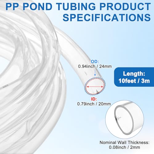 M METERXITY Vinyl Tubing 20mm ID x 24mm OD 10ft Flexible Plastic Tube with 2 Hose Ties, Lightweight Hybrid PVC Hose for Water Gardening/Airline/Aquarium Tubing [Clear] - size: 20mm ID x 10ft
