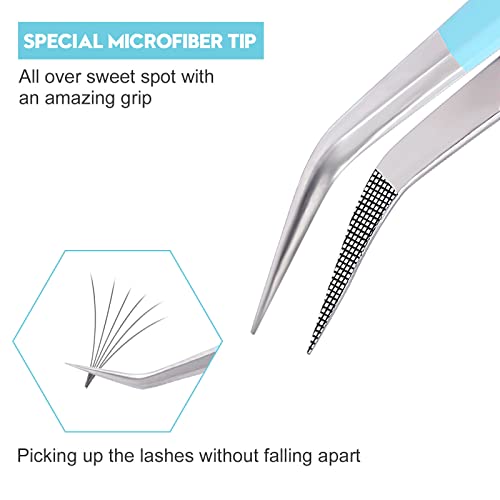 Ms.Queen Eyelash Extensions Tweezers,Professional Fiber Tip 45 Degree Lashing Tweezers for Volume Lash Extensions, Blue - style: 45 Degree Tweezers