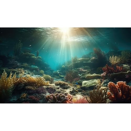 Deep Ocean Aquarium Background Under The Sea Soft Coral Reef Fish Tank Background Underwater Aquatic Fish Sunray Terrarium Backgrounds Deep Sea Floor Tropical Fish Tank Backgrounds Decors 36x24in - color: Undersea Brown, size: 36(W)x24(H)inches/ 90(W)*60c