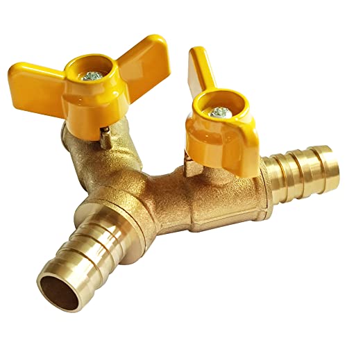 Uenede Brass 3/8 Inch 3-way Y-shaped Shut-off Ball Valve with 2-switch 3/8" Hose Barb Include 3 Stainless Steel Clamps Hose Pipe Barb Fitting for Water/Oil/Gas - size: 3/8"-1PCS
