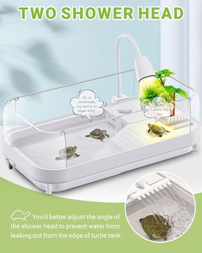 Moonorange Large Turtle Tank Kit (Tank+Lamp+Filter), Acrylic Turtle Tank Starter Kit with Heightened and Curved Fences, Bottom Drainage, Multi-Function Areas - color: White (Large Kit)