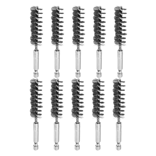 HARFINGTON 10Pcs Stainless Steel Bore Brush 15mm Dia 4" Long Cleaning Twisted Wire Brush with Handle 1/4" Hex Shank for Tubes, Ports, Bearings - size: 15mm