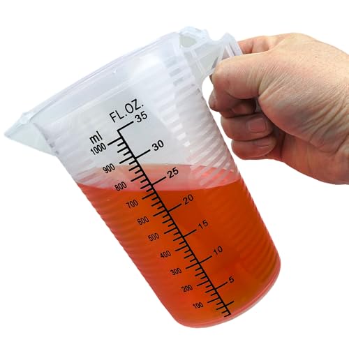 Measuring cups 35oz (1000 mL), Plastic, Multipurpose - Great for Chemicals, Oil, Pool and Gardening - Ounce (oz) and Milliliter (mL)