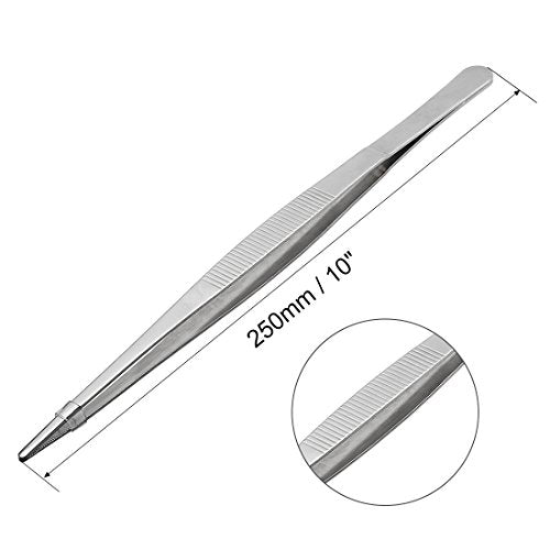uxcell 1 Pcs 10-Inch Stainless Steel Straight Blunt Tweezers Serrated Tip Daily Garden Tool - size: 10-Inch