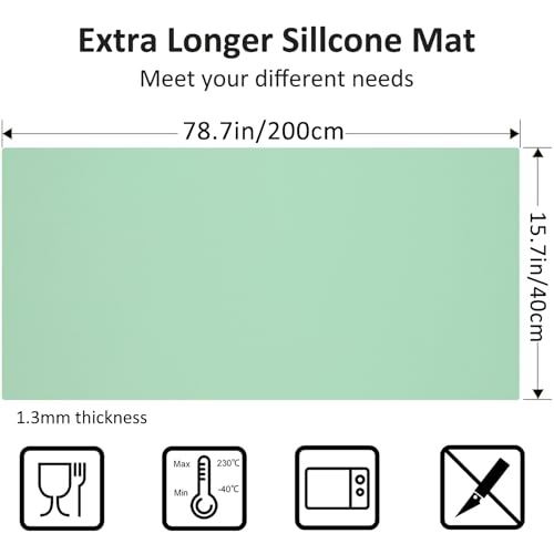 Silicone Mats for Kitchen Counter, Nonslip Silicone Mats for Crafts Countertop Protector Heat Resistant Mat (Light Green, 78.7"L x 15.7"W) - color: Light Green, size: 78.7"L x 15.7"W