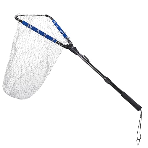 RESTCLOUD Fishing Landing Net with Telescoping Pole Handle, Fishing net Freshwater for Kids Men Women, Extend to 40-63 Inches - style: N: Aluminum Handle With Deep Net and Large Mesh, 35.4" Full