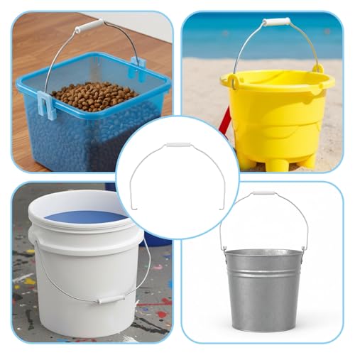 4 PCS Bucket Handle Replacement 5 Gallon White Metal Bucket Handles with Plastic Grip Ergonomic Iron Replacement Buckets Handles for Home Household Garden Construction