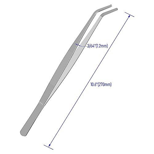 10.6 Inch Stainless Steel Tweezers, Curved Round Blunt Serrated Tip, Aquarium Tweezer, 3/64 Inch Thickness Stainless Steel, Multipurpose Daily Garden Home Lab Craft Repairing Tool