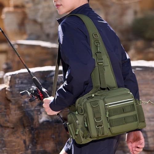 Tactical Fishing Backpack with Rod Holders,35L MOLLE Tackle Bag Water Resistant for Men and Women,Outdoor Gear Storage for Saltwater and Freshwater (Army green) - color: Army green