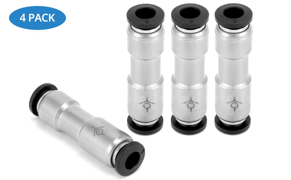 QWORK Push to Connect Air Fitting Valve - 1/4" OD, Nickel Plated Brass Check Valve for Air, Vacuum, Pack of 4 Connect One Way Inline Air Pneumatic Valves