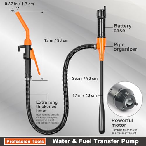 Powered Battery Fuel Transfer Pump,Battery Operated Transfer Pumps with Quick Stop Nozzle,Water & Fuel Transfer Pump for Gasoline Diesel Oil Gas Water Fish Tank