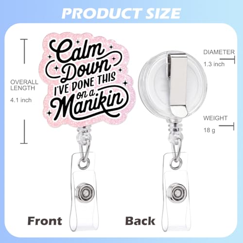 Funny Badges Reel Retractable Clip, Calm Down ID Clip Name Tag Card Badge Holder for EMS, Nursing Student, Physician, Fire Fighter, Kindergarten Assistant - color: Calm Down