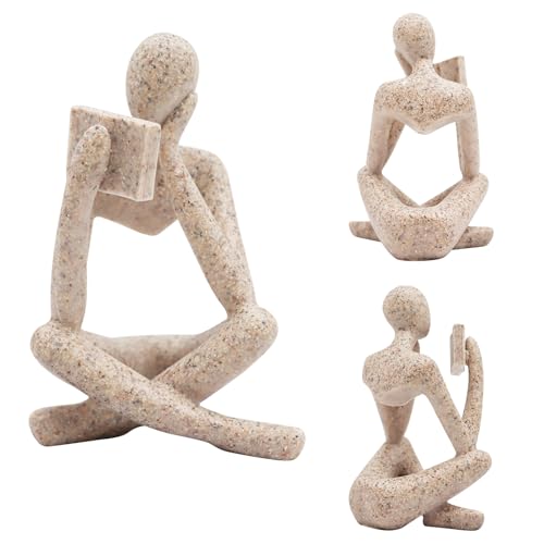 Oooct Sandstone Thinker Statue Aquarium Ornament, Small Fish Tank Decor for Freshwater & Saltwater, Abstract Aesthetic Aquarium Decoration for Tank, Pond & Terrarium - 3.1 x 2.8 x 4.9 Inch - color: Reading Statue B