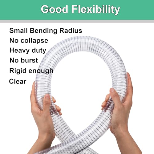 Suction Hose 2"ID x 5ft Reinforced Tubing PVC Clear Wire Vinyl Tubing,Heavy Duty Spiral Steel Flexible Hose,Dust Collection Boat Marine Pump, Drain - size: 2"ID, style: 5 feet