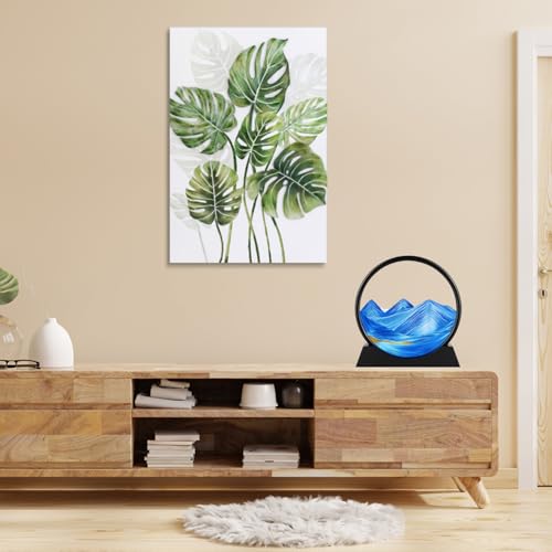 Moving Sand Art Picture - Round Glass 3D Deep Sea Sandscape - 3D Quicksand Painting Decor - Relaxing Home Decoration Desk Figurine for Office, Home, Desk, Mantle, Bookshelf - (Blue, 7 in) - color: Blue, size: 7in